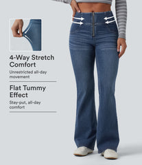 Halara Flex™ Mid Rise Tummy Control Half Zip Flare Casual Jeans with Pockets
