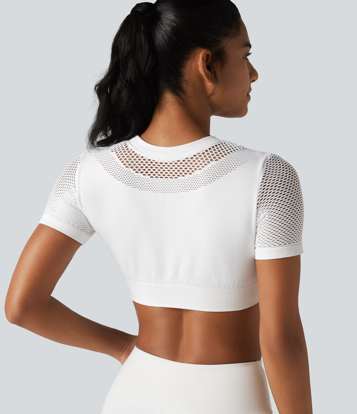 OneForm Seamless Flow Round Neck Short Sleeve Cut Out Cropped Workout Sports Top