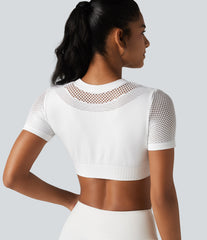 OneForm Seamless Flow Round Neck Short Sleeve Cut Out Cropped Workout Sports Top