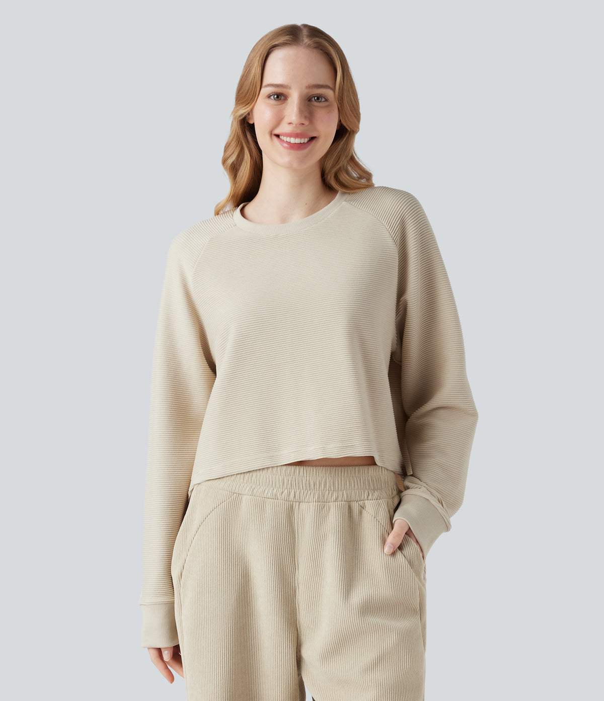Seamless Flow Round Neck Raglan Long Sleeve High Low Casual Sports Top