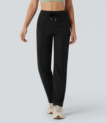 Mid Rise Drawstring Straight Leg Workout Pants with Pockets