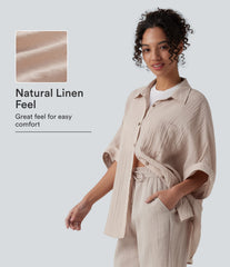 Half Sleeve Casual Linen-Feel Shirt with Pocket