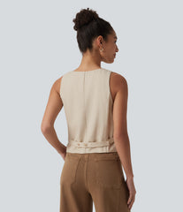 V Neck Casual Linen-Blend Vest