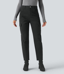 High-waisted Chino Cotton Casual 7/8 Tapered Pants with Pockets
