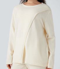 Round Neck Long Sleeve Sweater Knit Lounge Top