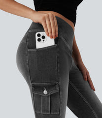Halara Flex™ Mid Rise Crossover Denim Bootcut Casual Leggings with Pockets
