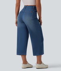 Halara Flex™ High Waisted Draped Lyocell Cropped Casual Wide Leg Jeans with Pockets