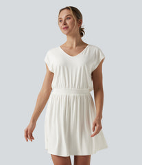 V Neck Short Sleeve Mini Casual Dress