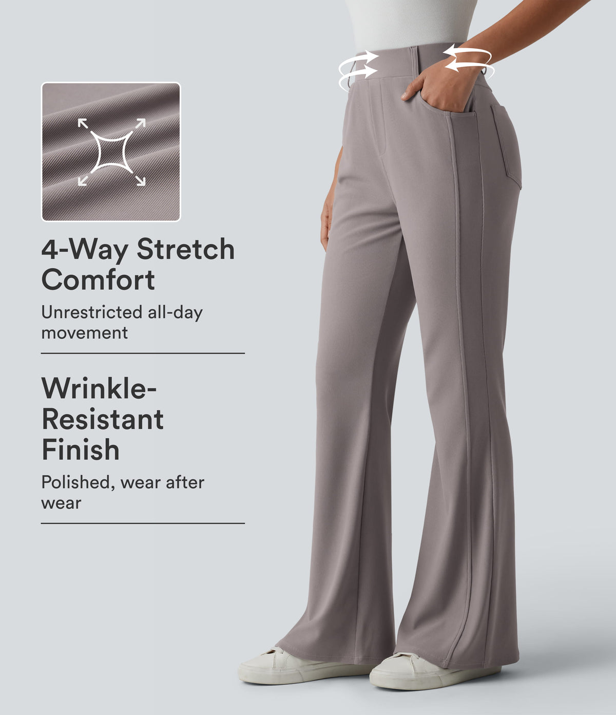 High Waisted Micro Waffle Casual Bootcut Pants with Pockets