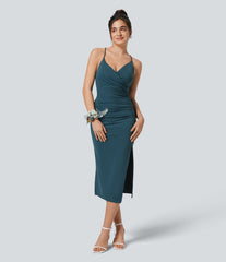 SoftlyZero™ Airy Crossover Ruched Lace Up Bodycon InstantCool Dress-UPF50+