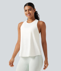 Round Neck Racerback Built-in Bra Cool Touch 2-Piece Casual Tank Top-UPF50+
