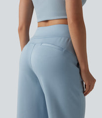 High Waisted Drawstring Straight Leg Capri Casual Pants with Pockets