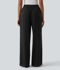 High Waisted Stripes Work Baggy Pants with Pockets
