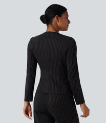 Round Neck Long Sleeve Open Front Work Blazer