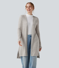 Ribbed Knit Long Sleeve Split Casual Coat