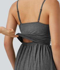 Built-in Bra Ruched 2-in-1 Heathered Casual Romper with Pockets-Easy Peezy Edition
