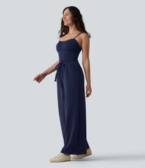 SpacerTek™ Removable Straps Drawstring Built-in Bra Casual Jumpsuit with Pockets-Easy Peezy