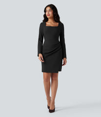 Square Neck Long Sleeve Mini Bodycon Work Dress