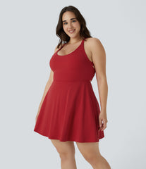 Cut Out Pocket 2-in-1 Exercise Plus Size Dress-Easy Peezy
