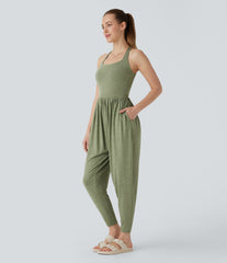 U Neck Pocket Harem Casual Jumpsuit-Easy Peezy