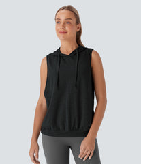 Hooded Drawstring Sleeveless Workout Tank Top