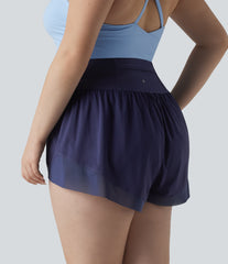 Plus Size Breezeful™ High Waisted Crossover Hem Quick Dry Yoga Shorts with Pocket