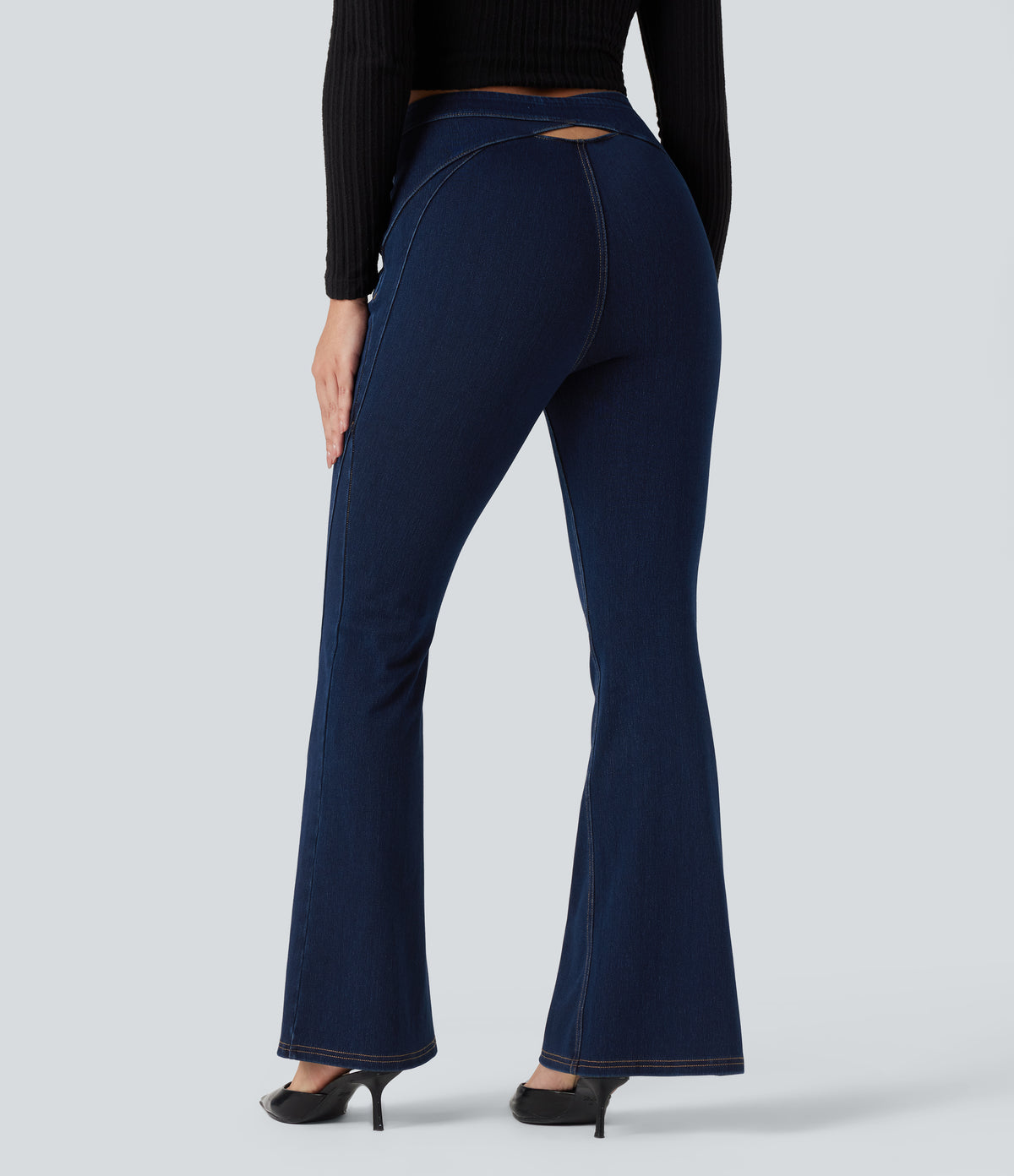 Halara Flex™ High Waisted Crossover Back Split Denim Casual Flare Leggings with Pockets