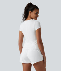 Round Neck Short Sleeve InstantCool Running Sports Top with Pockets-UPF50+