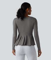 Cowl Neck Long Sleeve Ruffle Hem Work T-Shirt