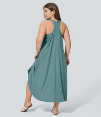 Breezeful™ RacerPocket High Low Flowy Midi Quick Dry Casual Plus Size Dress