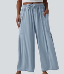 Halara Flex™ Mid Rise Drawstring Wide Leg Draped Lyocell Casual Jeans with Pockets