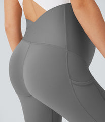 SoftlyZero™ Super High Waisted Back Crossover Pocket 7/8 Yoga Maternity Leggings-UPF50+