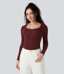 U-Neck Long Sleeve Wool-Blend Casual Sweater