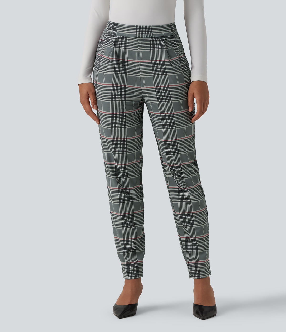 Halara Flex™ High Waisted Tapered Plaid Work Pants with Pockets