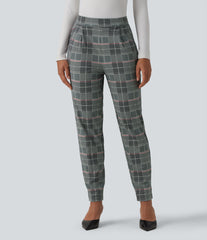 Halara Flex™ High Waisted Tapered Plaid Work Pants with Pockets