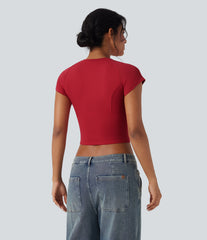 Round Neck Raglan Sleeve Slim Cropped Casual Top