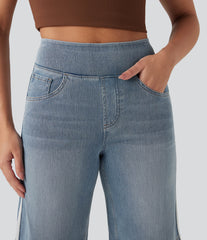 Halara Flex™ High Waisted Stripe Washed Denim Casual Baggy Bermuda Shorts with Pockets