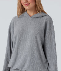 Hooded Long Sleeve Oversized Cable Knit Casual Sweatshirt