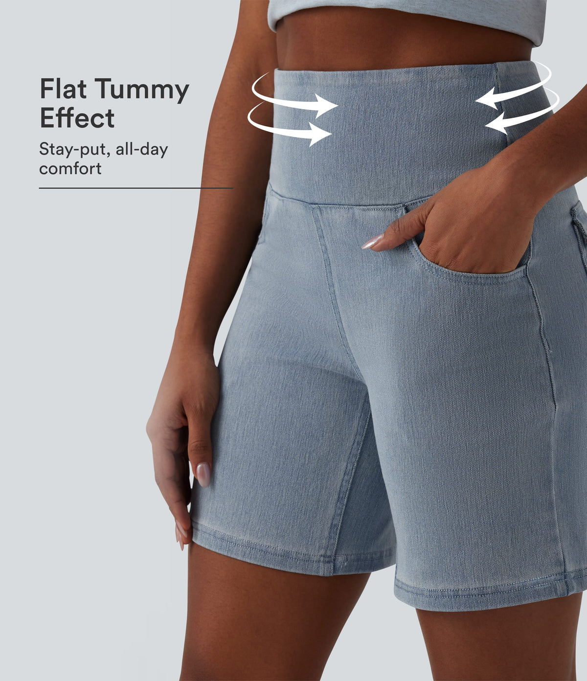 Halara Flex™ High Waisted Tummy Control Denim Casual Bermuda Shorts 7'' with Pockets