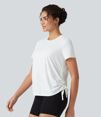 Round Neck Short Sleeve Drawstring Hem InstantCool Quick Dry Workout Sports Top