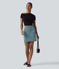 High Waisted Contrast Lace Stretchy Poplin Mini Casual Skirt
