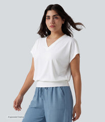 Plus Size V Neck Short Sleeve Oversized Cool Touch Quick Dry Yoga Sports Top