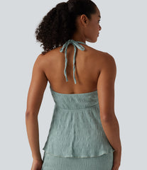 Halter Tie Back Ruffle Hem Top