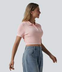Polo Short Sleeve Cropped Casual Sweater