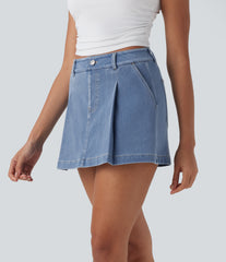 Halara Flex™ High Waisted 2-in-1 Washed Stretchy Knit Denim Casual A-line Skort with Pockets
