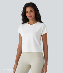 V-neck Raglan Short Sleeve Relaxed Yoga Cotton Sports Top