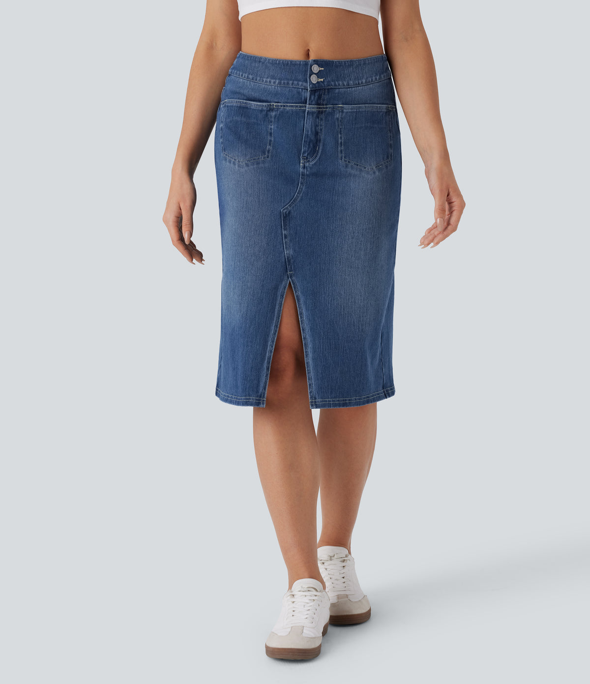 Halara Flex™ Mid Rise Pockets Straight Washed Denim Casual Skirt