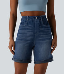Halara Flex™ High Waisted Tummy Control Rolled Hem Skinny Casual Denim Shorts with Pockets