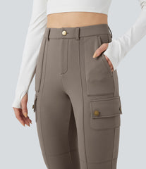 High Waisted Skinny Fleece Hiking Cargo Pants with Pockets