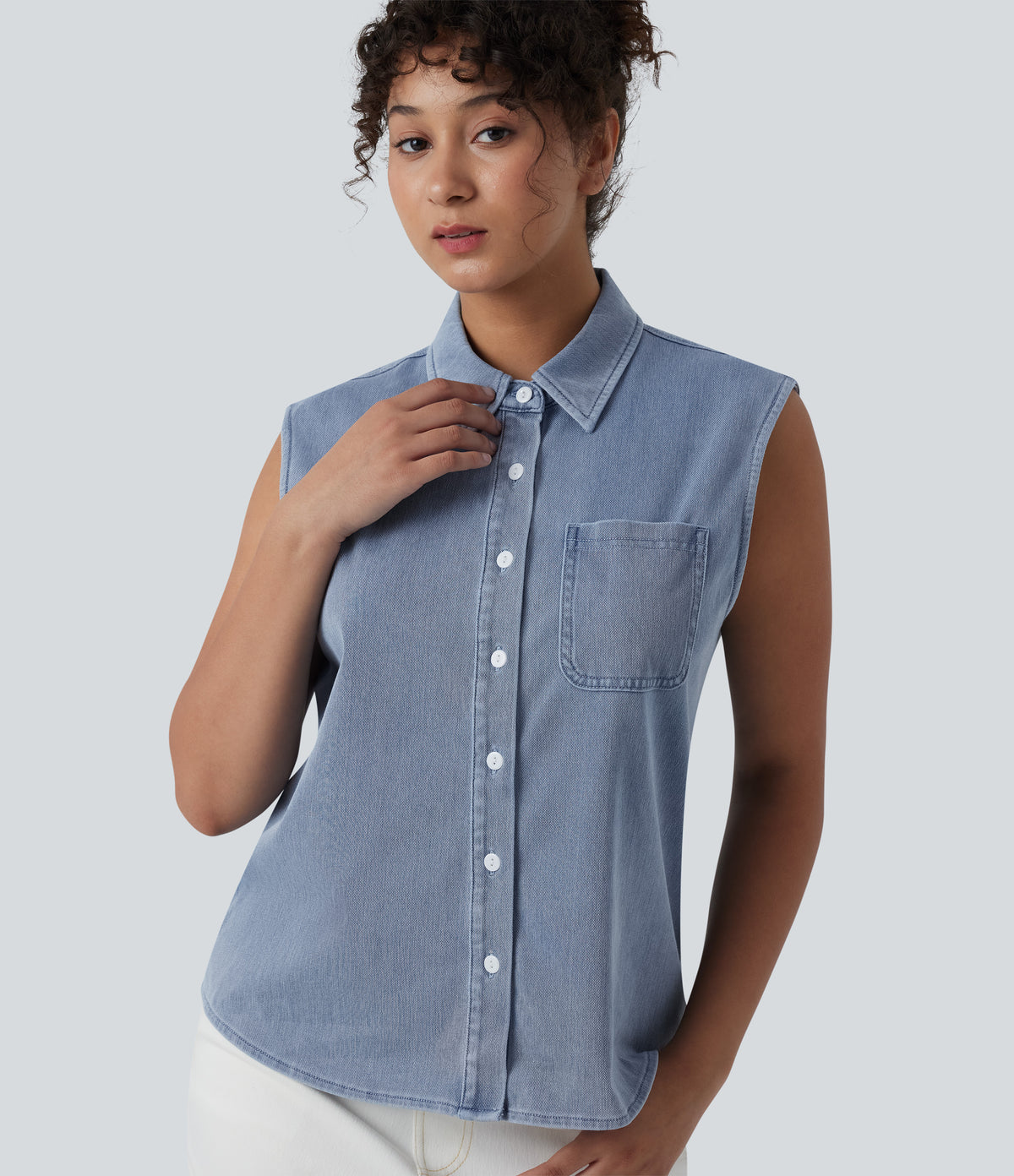 Halara Flex™ Sleeveless Denim Casual Shirt with Pocket